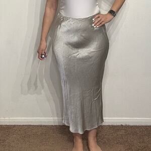 Topshop Silver Satin Midi Skirt Sz 8